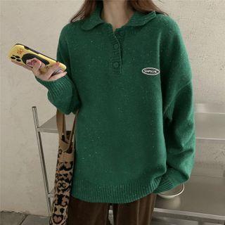 Long Sleeve Melange Knit Polo Shirt