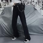 High-waist Straight-fit Jeans / Waist Chain / Faux Leather Belt