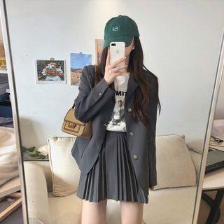 Set: Single Breasted Blazer + High-waist Pleated Skirt