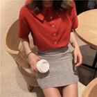 Short-sleeve Shirt / Plaid A-line Mini Skirt
