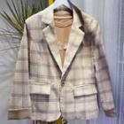 Plaid One-button Blazer Khaki - M