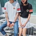 Couple Matching Elbow-sleeve Color Block T-shirt