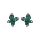 Fashion Bright Plated Black Flower Green Cubic Zirconia Stud Earrings Black - One Size
