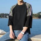 Patterned Panel 3/4 Sleeve T-shirt