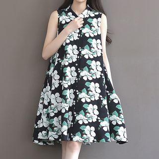 Floral Print Sleeveless Shirt Dress
