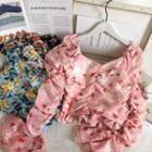 Off-shoulder Ruched Printed Crop Blouse In 5 Colors