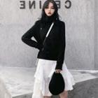 Print Half Zip Pullover / Asymmetric Ruffle Midi Skirt