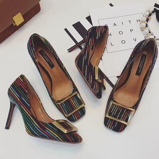 Metal Buckle Square Toe Pumps