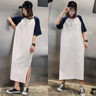 Elbow-sleeve Raglan Midi T-shirt Dress