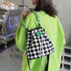 Checkerboard Drawstring Bucket Bag