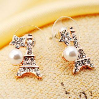 Rhinestone Tower Beaded Earring 1 Pair - As Shown In Figure - One Size