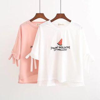 Elbow-sleeve Embroidered Watermelon T-shirt