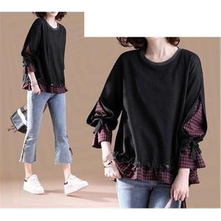 Mock Two Piece 3/4-sleeve Pullover