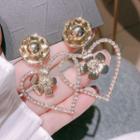 Heart & Flower Alloy Dangle Earring 1 Pair - Love Heart & Flower - Gold - One Size