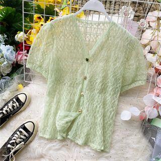 Short-sleeve V-neck Mesh Cardigan