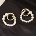 Faux Pearl Hoop Earring 1 Pair - Silver Needle - As Shown In Figure - One Size
