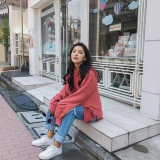 Hooded Slit-side Loose-fit Pullover