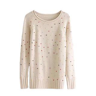Beaded Long Sweater White - One Size