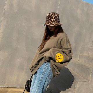 Smiley-printed Fleece-lined Oversized Pullover