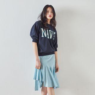 Ruffle-hem Striped Midi Skirt