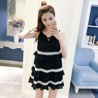 Strappy Ruffle Trim Chiffon Dress