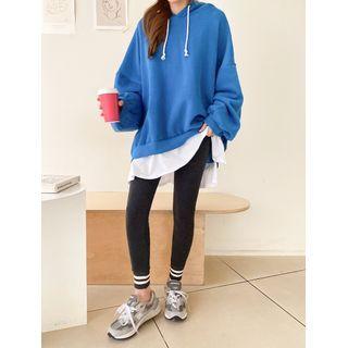 Layered-hem Vivid-color Napped Hoodie