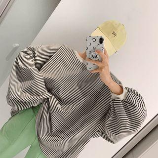 Balloon-sleeve Striped Oversized Sweatshirt