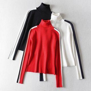 Turtleneck Contrast Panel Knit Top