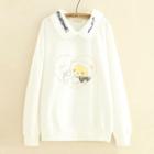 Embroidered Collar Cat Print Pullover