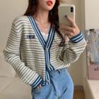 Lettering Striped Cardigan Stripes - Blue & White - One Size
