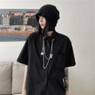 Elbow-sleeve Chain Strap Shirt Black - One Size
