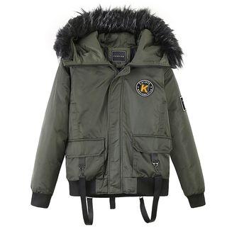 Faux-fur Applique Hooded Padded Jacket