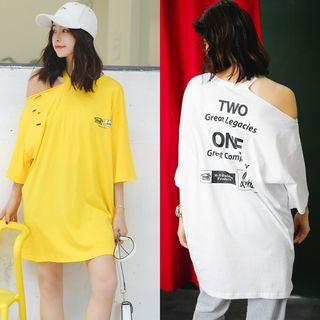 3/4-sleeve Distressed T-shirt