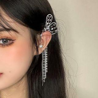 Butterfly Rhinestone Earring 1 Pc - Silver - One Size
