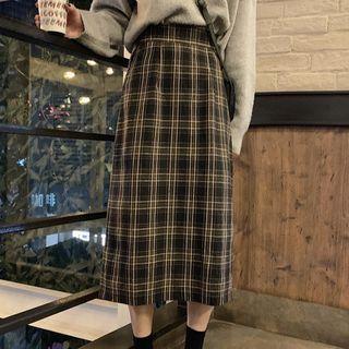Plaid Midi Skirt Dark Brown - One Size
