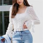 Square-neck Long-sleeve Lace Blouse