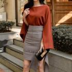 Long-sleeve Blouse / Fitted Mini Skirt
