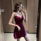 Glitter Spaghetti Strap Mini A-line Dress