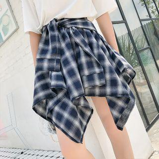 Mini Asymmetric Plaid A-line Skirt