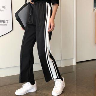 Striped Color-block High-waist Pants