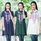 Embroidered Short-sleeve Long Shirt
