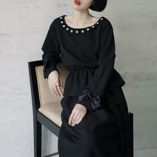Flower Embroidered Bow Accent Blouse