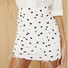 Heart Print Shirred Midi A-line Skirt