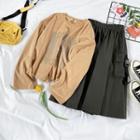 Lettering T-shirt / Cargo Pocket Midi A-line Skirt