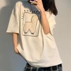 Short-sleeve Sheep Applique T-shirt White - One Size