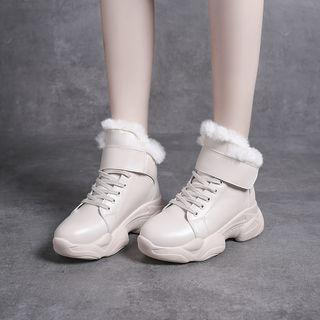 Faux Leather Faux Fur Chunky Sneakers