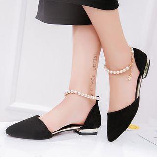 Faux Pearl Ankle Strap Close Toe Sandals