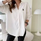 Keyhole-back Letter Embroidered Shirt White - One Size