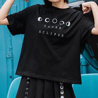Lace-up Back Printed Short-sleeve Top