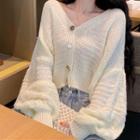 Puff Sleeve V-neck Cropped Cardigan